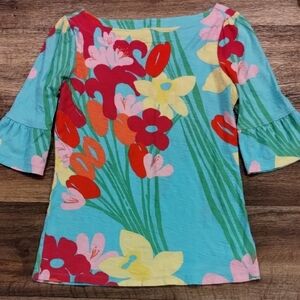 Lilly Pulitzer Shorely Blue Lavish Lilly Belle Floral Top in Size Medium
